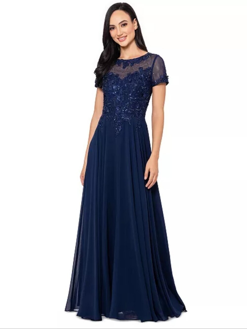 Alex Evenings NWT Navy Sequin Lace Formal Gown Dress Size 14 $219 Statement Piec